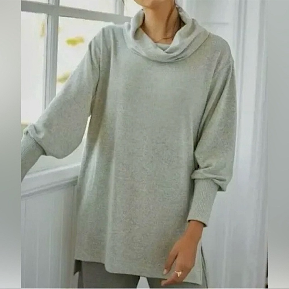 Anthropologie Maeve Pastel Green Gray Cowl Neck Oversized Sweater